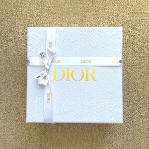 Dior empty white box with gold logo ribbon